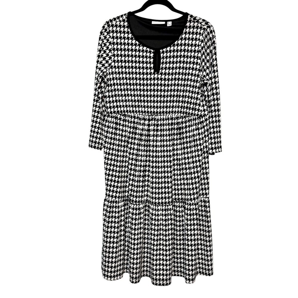 Susan Graver Quiet Luxury Houndstooth Midi Dress Womens Sz M Classic French Girl